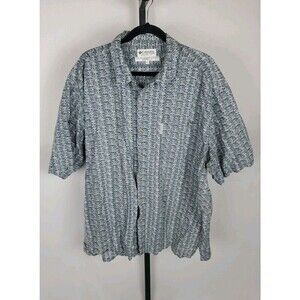 Vintage Columbia Button Shirt Men 2XL Short Sleeve Ramie Cotton Geometric AOP